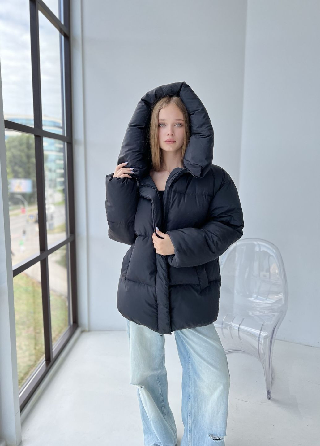 Черная зимняя подростковая зимняя куртка для девочки черная 127052 No Brand