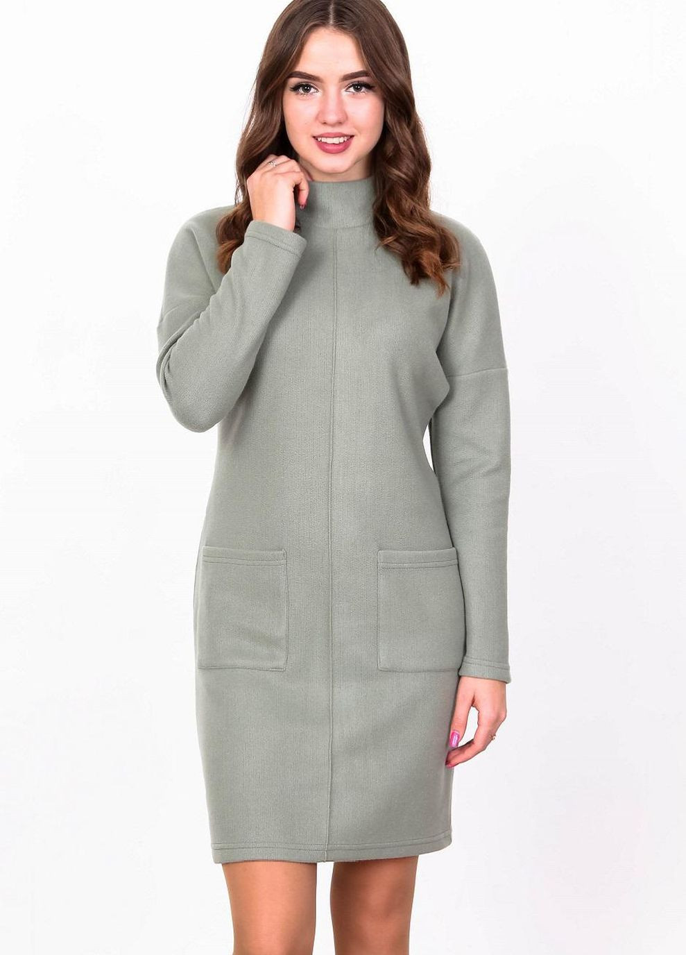 Фисташковое кэжуал платье теплое женское 112 однотонный ангора вязка фисташковое Актуаль