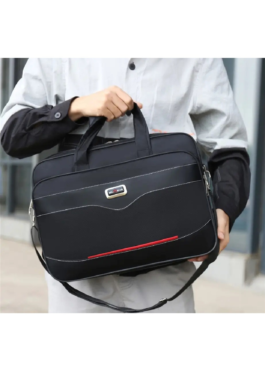 Конференц-сумка портфель з ручками плечовим ременем для документів ноутбука нейлон 40х30х12 см (474940-Prob) Чорна Unbranded (260449651)