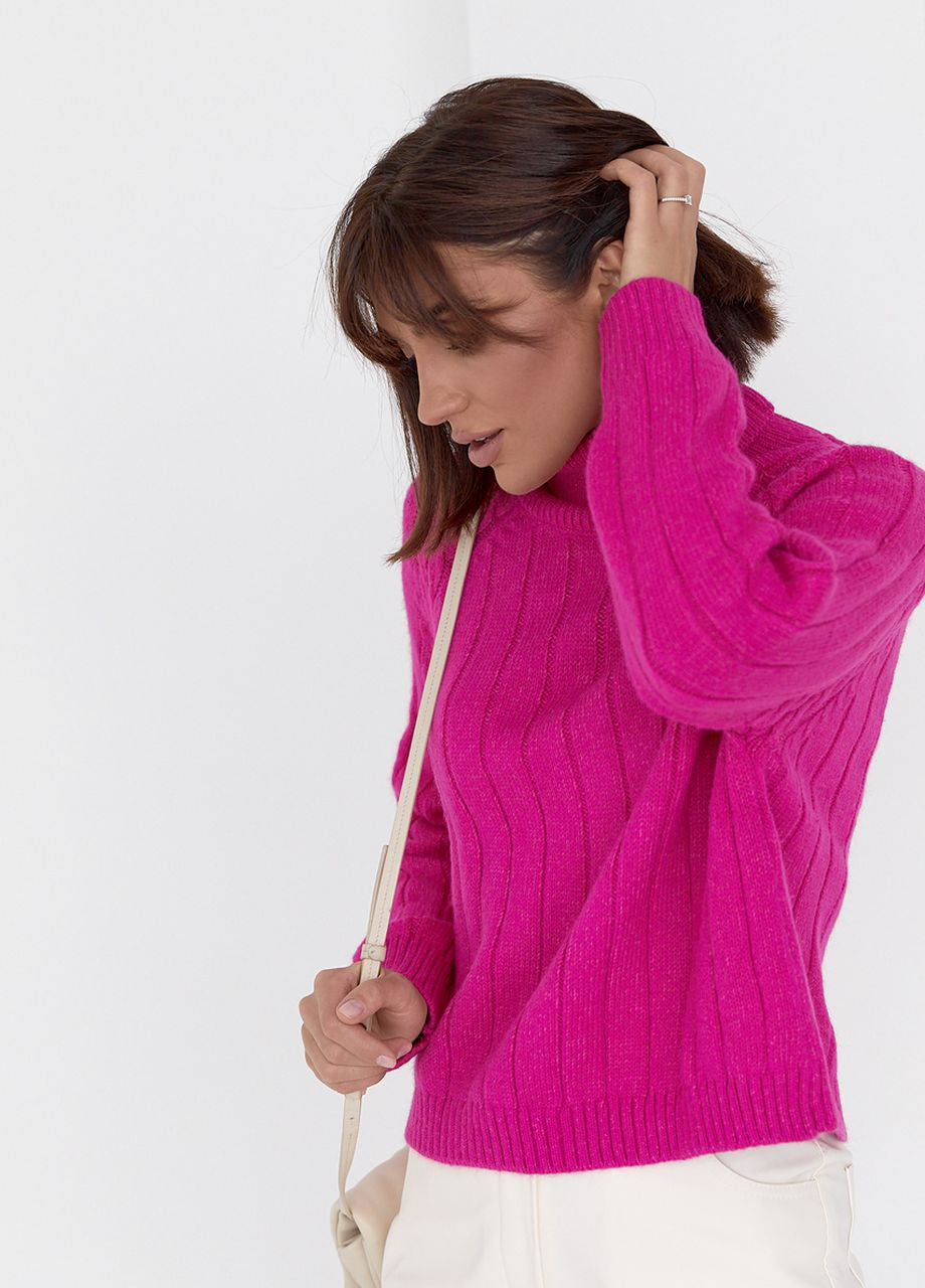Фуксиновый демисезонный женский вязаный свитер с рукавами-регланами - фуксия Lurex