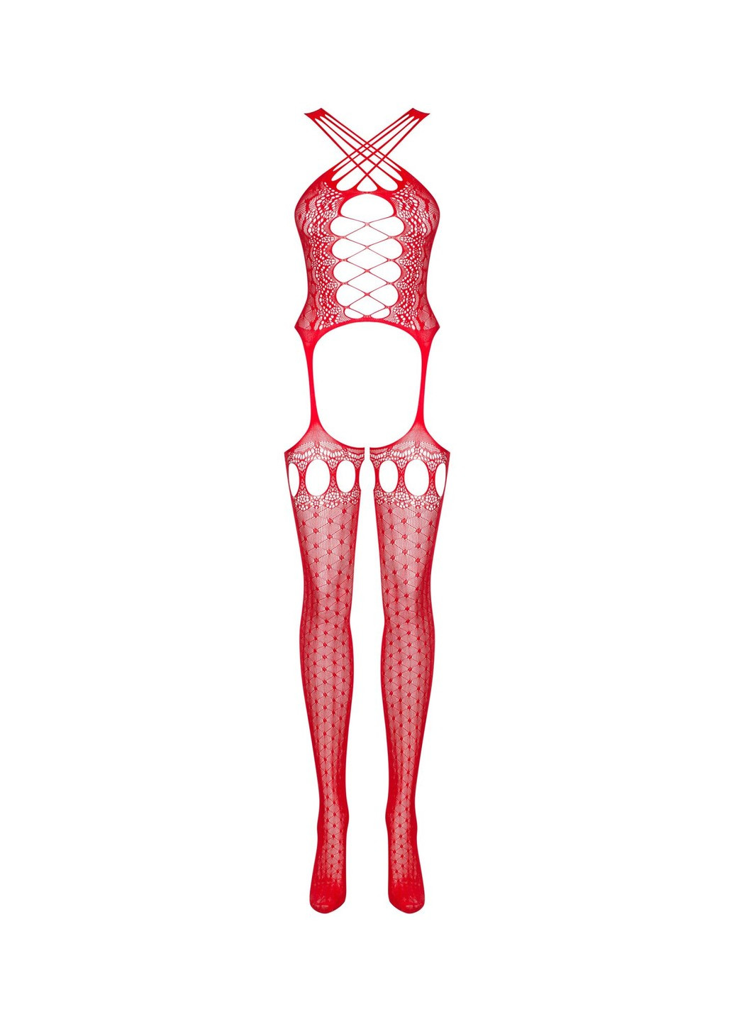 Бодістокінг Bodystocking G313 S/M/L red, шнурівка, геометричний декор Obsessive (271991692)