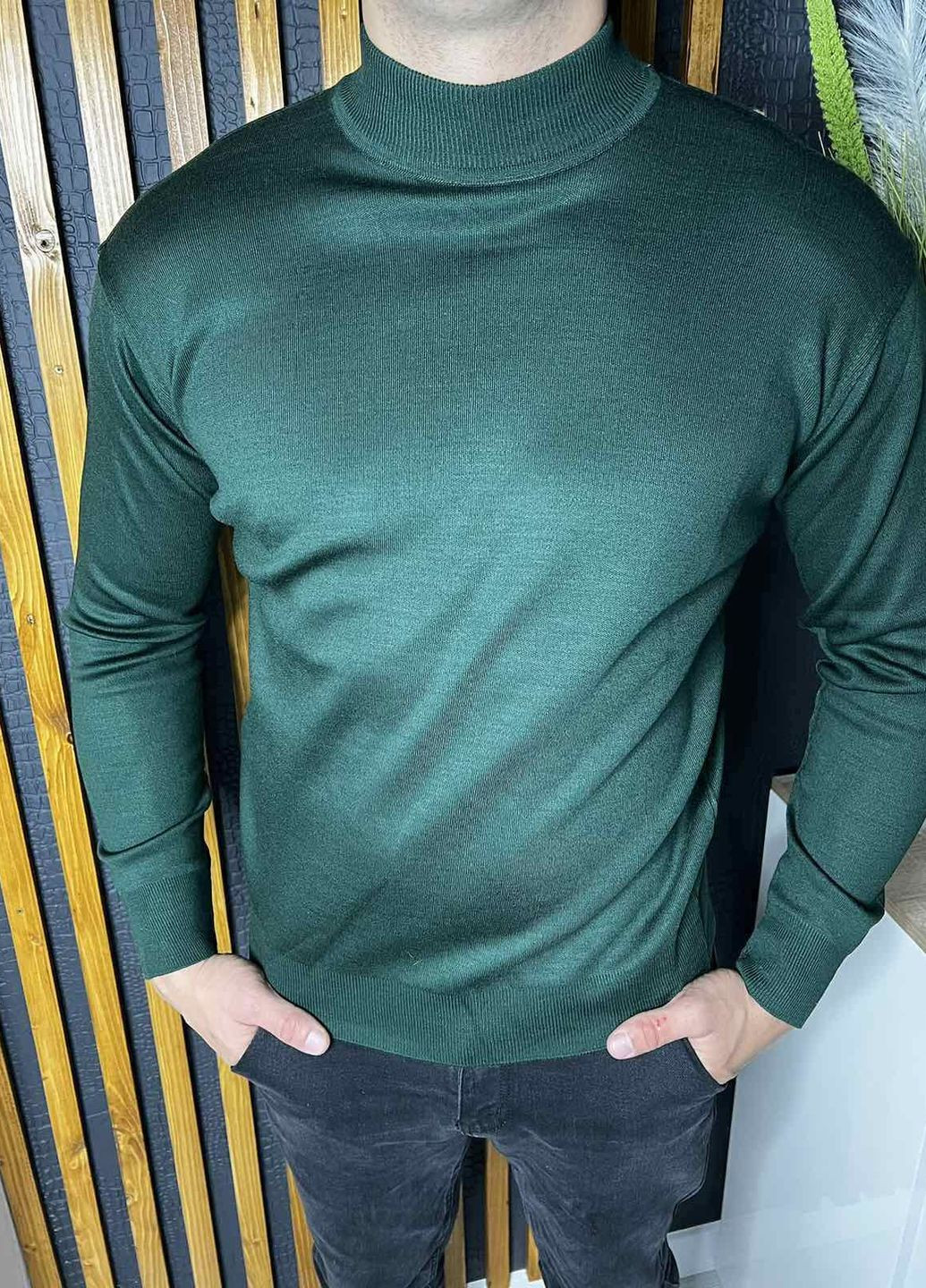 Зеленый демисезонный мужской однотонный свитер No Brand