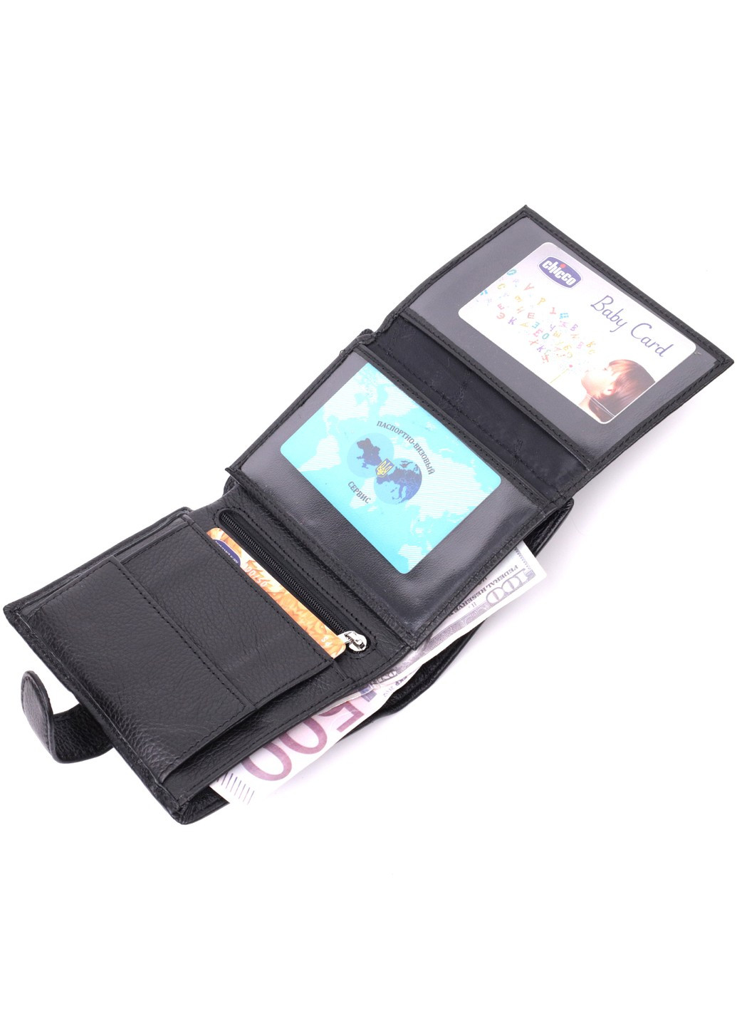 Солідний чоловічий гаманець вертикального формату з натуральної шкіри 22462 Чорний st leather (278000973)