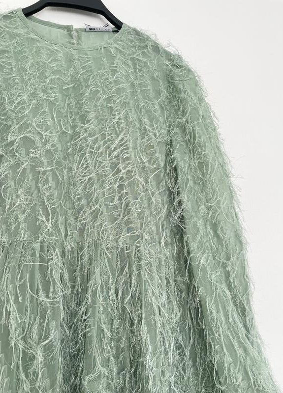 Бирюзовое зеленое ярусное мини-платье design с искусственными перьями Asos