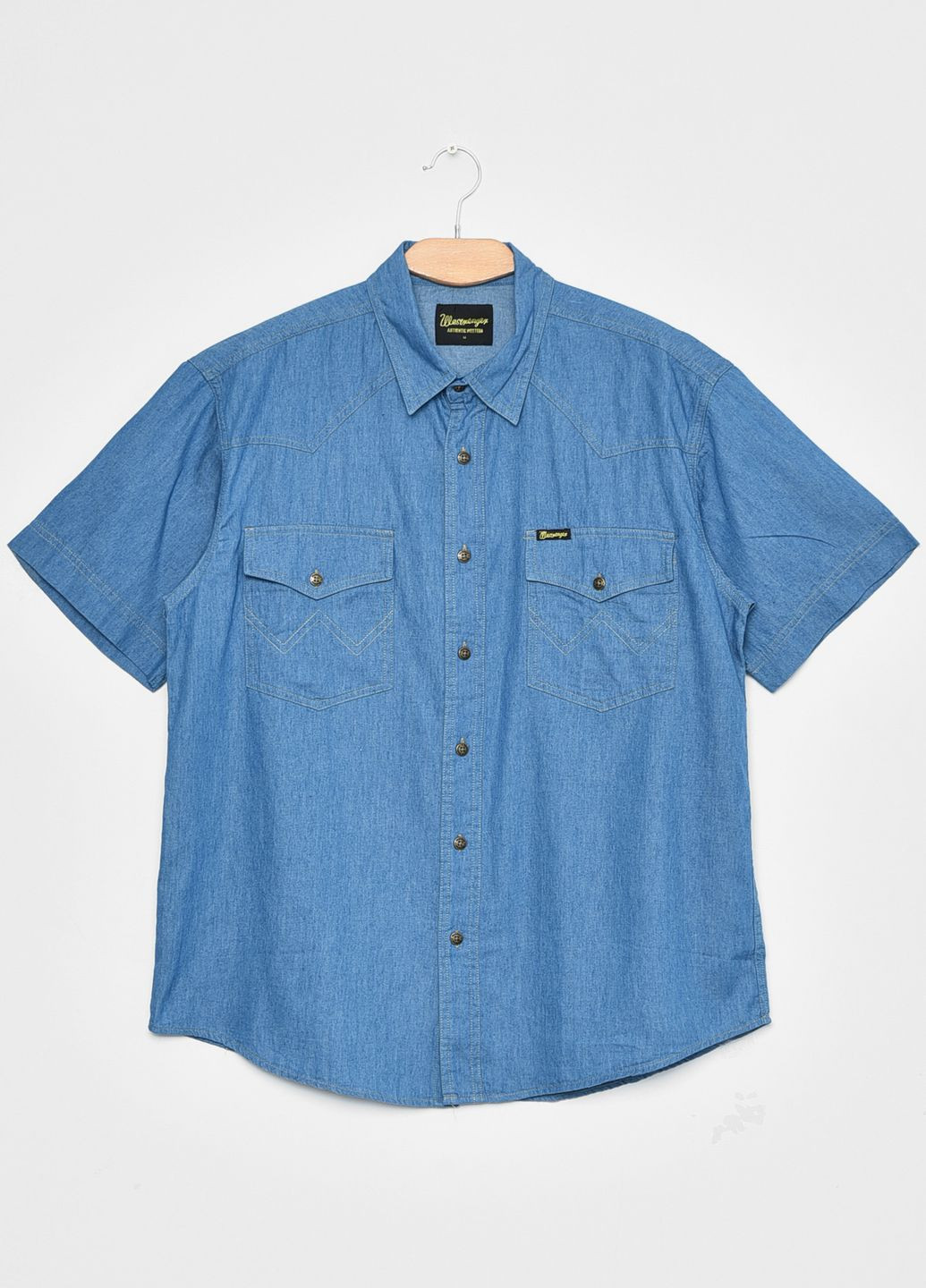 Сорочка чоловіча однотонна блакитного кольору Let's Shop (276835957)