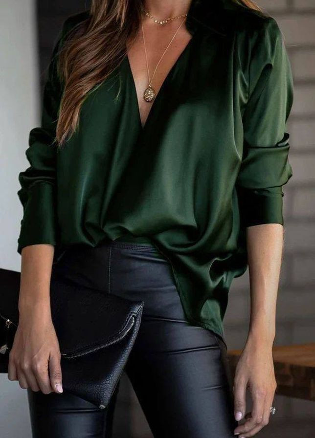 Зеленая женская рубашка из шелка армани цвет зеленый р.44/48 445856 New Trend