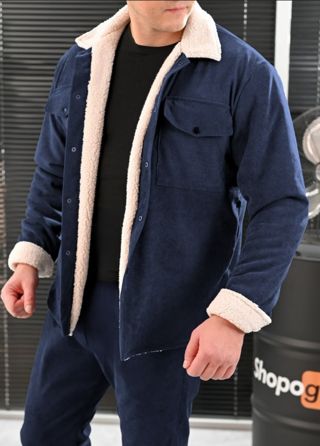 Темно-синій костюм: штани + куртка типу oversize на хутрі ShopnGo