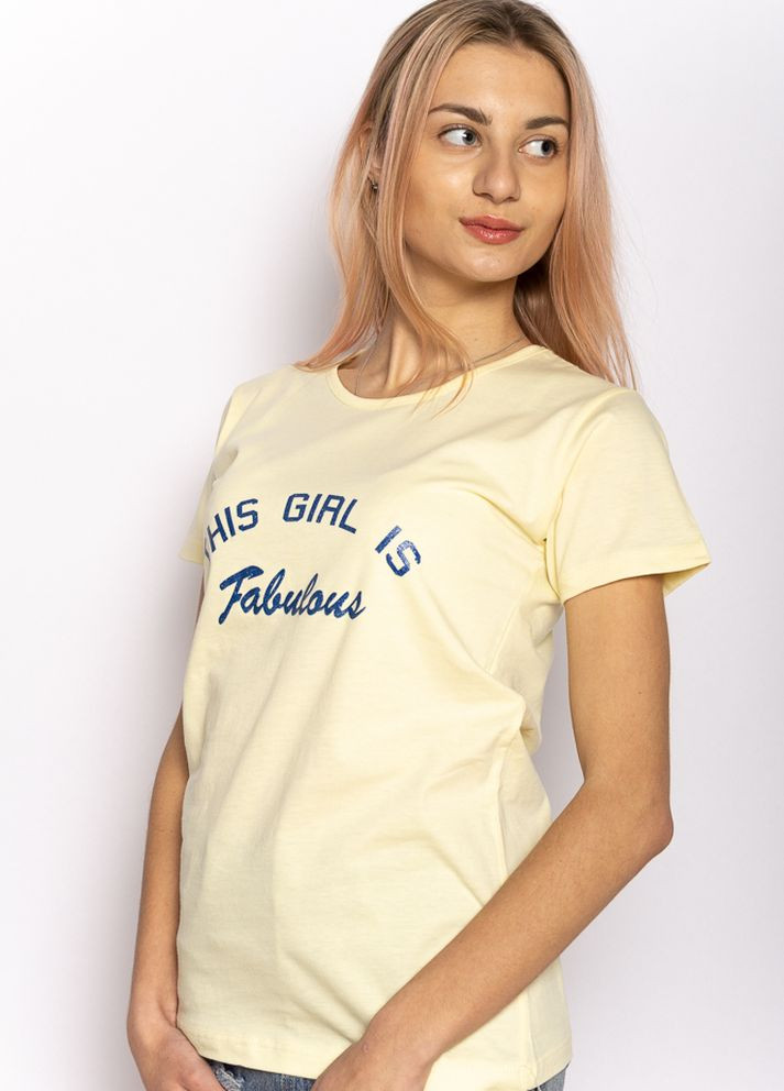Желтая летняя футболка женская с текстовым принтом (желтый) Time of Style