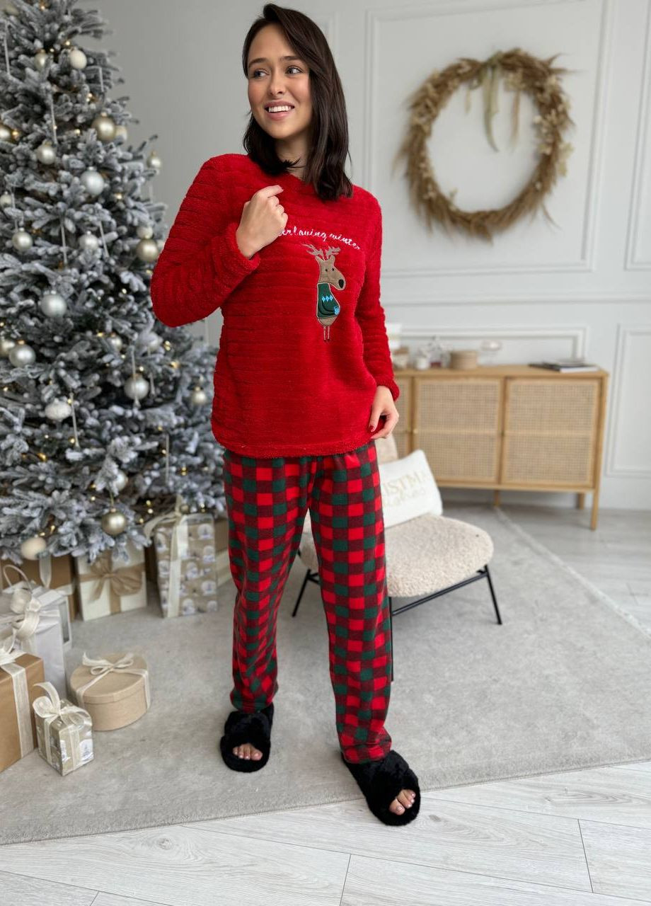 Красная зимняя женская зимняя пижама кофта + брюки No Brand