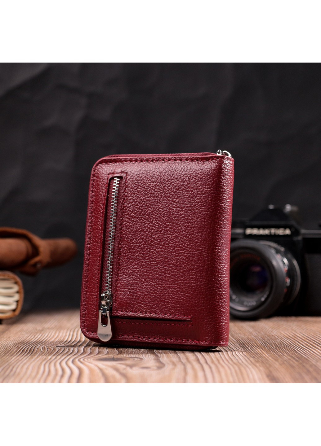 Шкіряний гаманець для жінок на блискавці з металевим логотипом виробника 19485 Бордовий st leather (277980476)
