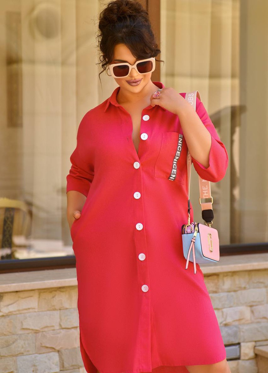 Розовое женское платье-рубашка цвет малина 435814 New Trend