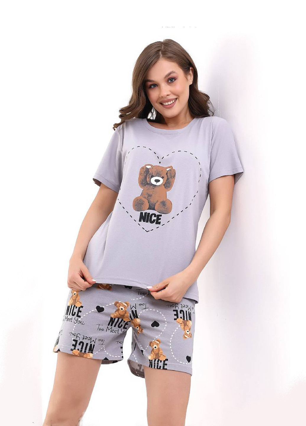 Сиреневая пижама домашний костюм футболка + шорты Mira