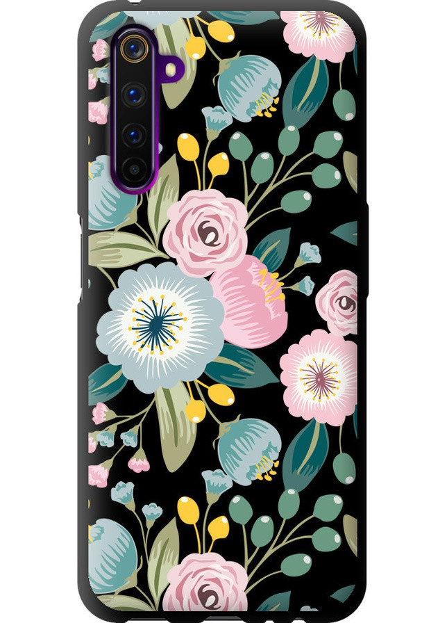 TPU черный чехол 'Цветочные обои v2' для Endorphone Realme 6 Pro (258086574)