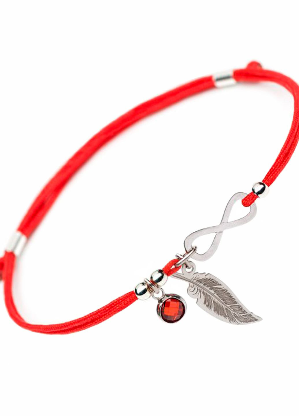 Серебряный браслет на красной шелковой нити Перо и Бесконечность Family Tree Jewelry Line (266038526)