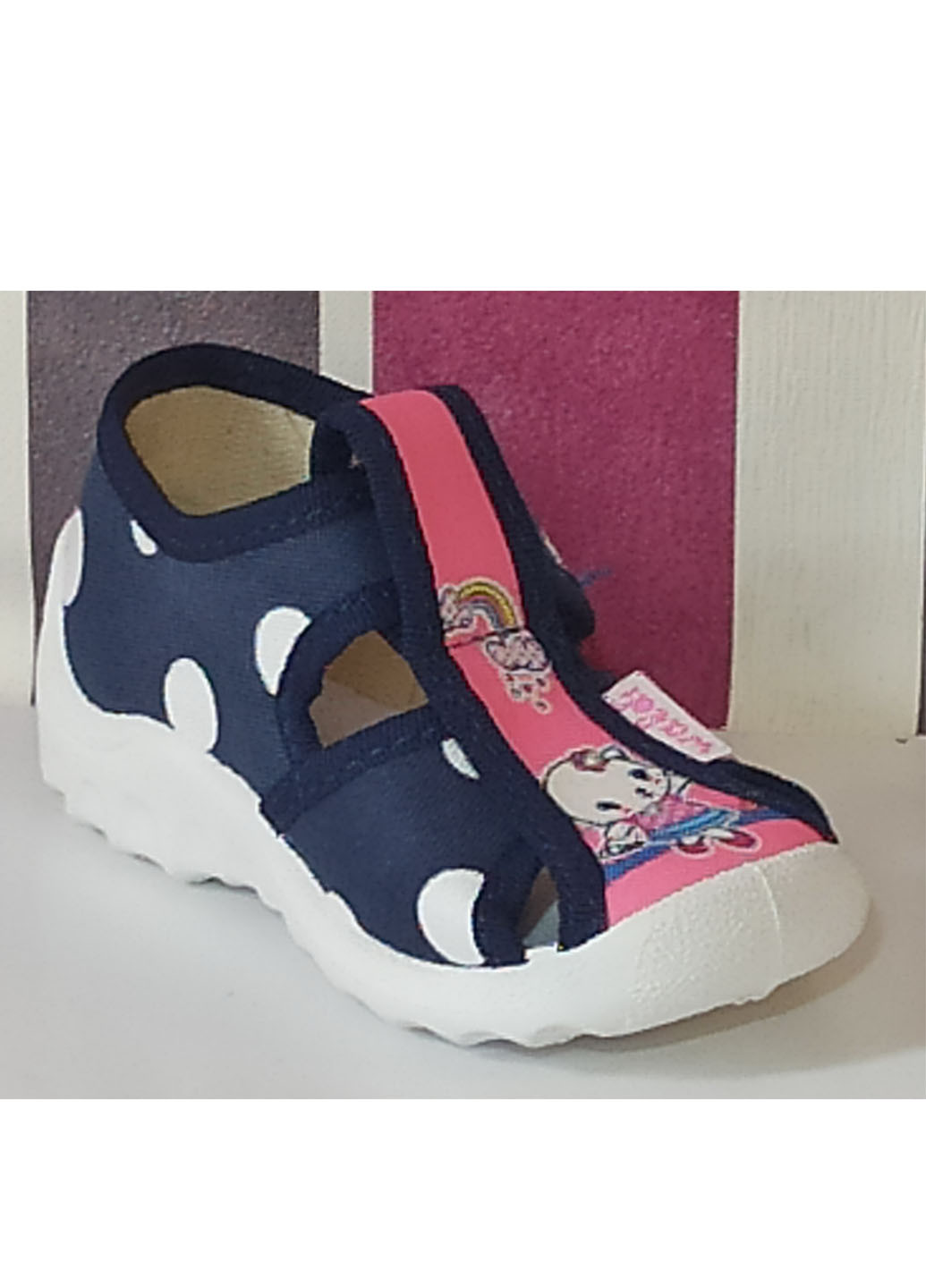 Синие тапочки для девочки текстильные маша котик 21-13,4см 22-14см 23-14,5см 25-15,7см 26-16,5см 27-17см Waldi