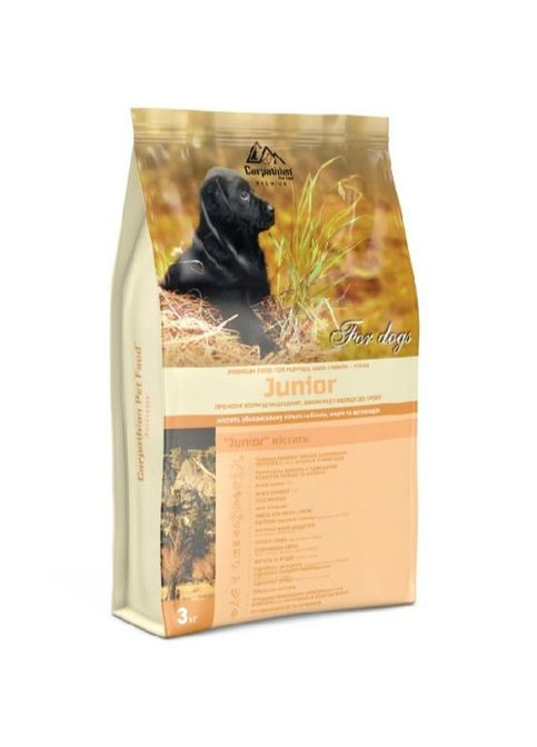 Carpathian Junior Для щенков всех пород. С курицей 35%, скумбрией 12% и сухим молоком. Для профилактики гельминтов. 3 кг. Carpathian Pet Food (275924994)
