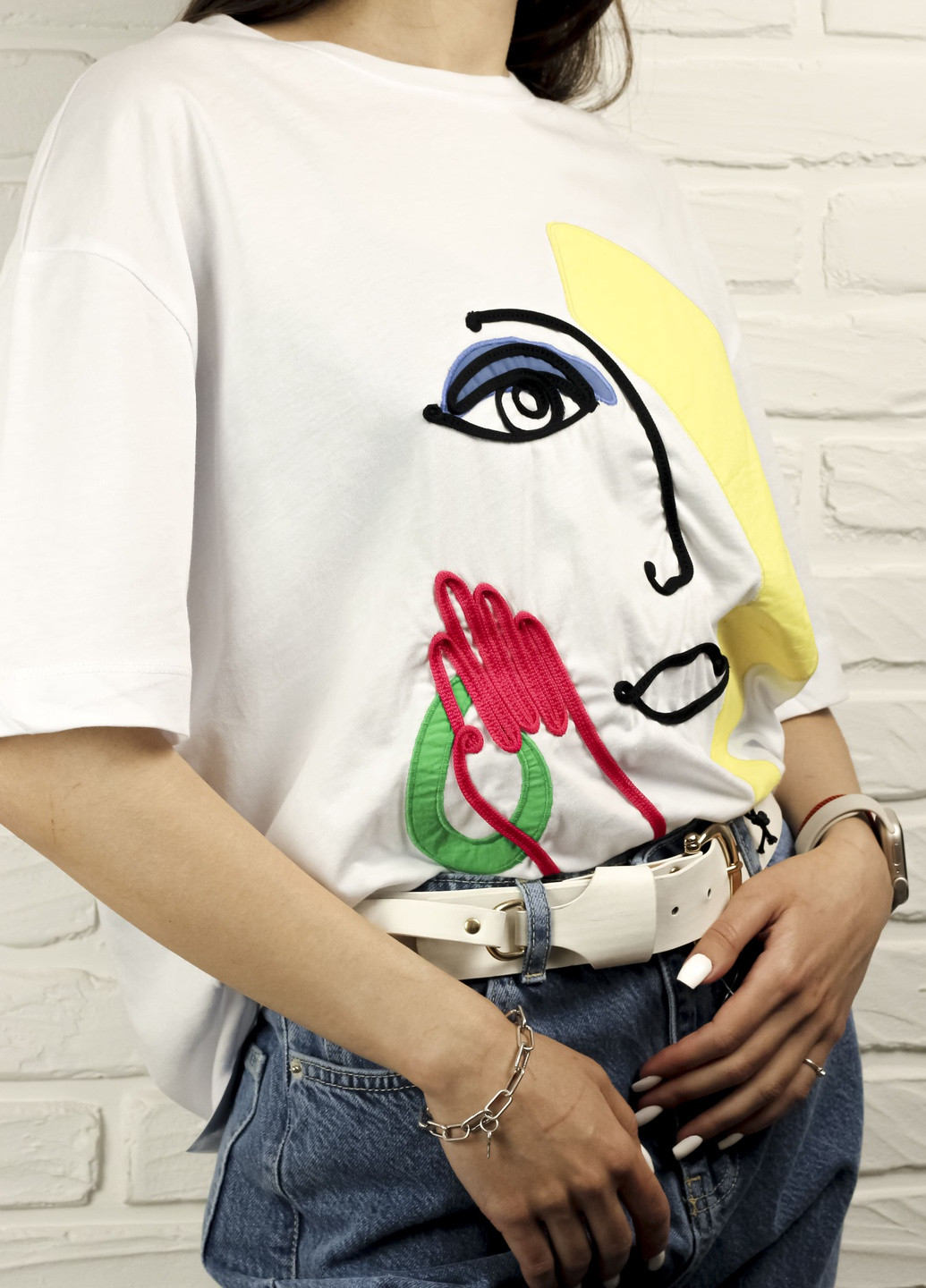 Футболка з обличчям біла Coral - (259161752)