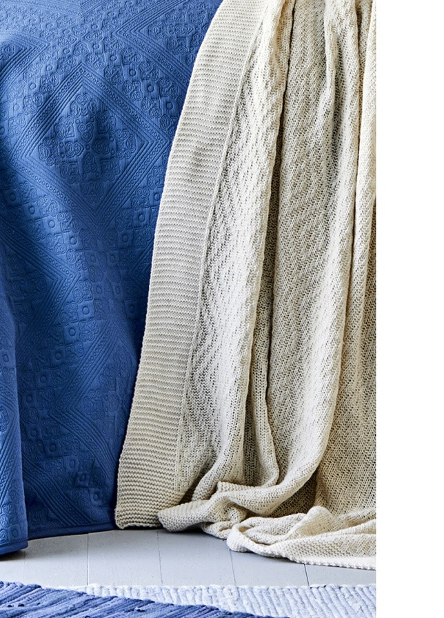 Набір постільна білизна з покривалом + плед - Levni mavi 2020-1 синій євро Karaca Home (258186384)