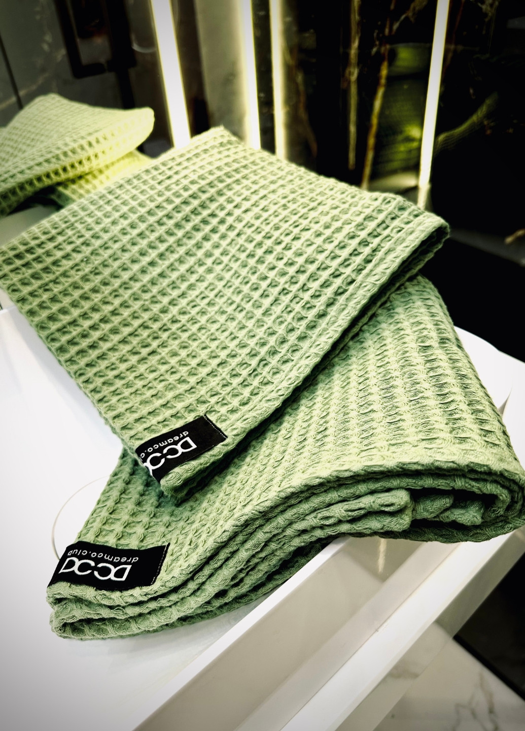 Вафельное полотенце из текстурированного 100% хлопка 60х100 см цвет Оливка DC textile однотонный оливковый