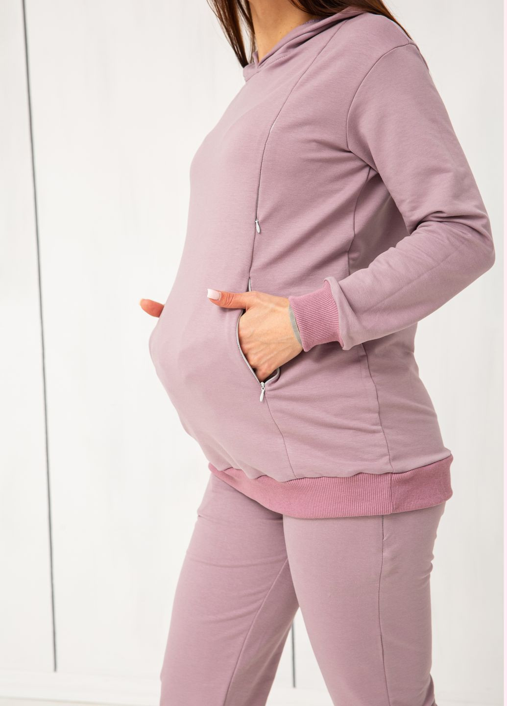 Утепленный спортивный костюм с начесом для беременных и кормящих мам с широким бандажным поясом и секретами для кормления Матуся теплый костюм (267230227)