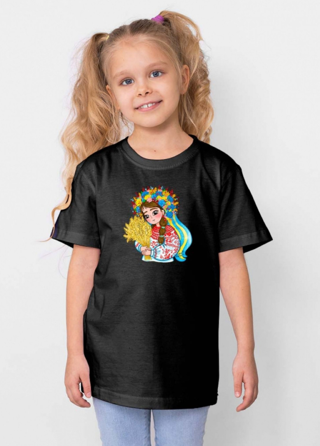 Черная демисезонная детская патриотическая футболка "украиночка" No Brand