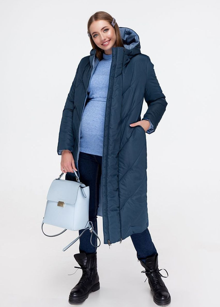 Синя стильна зимова двостороння куртка для вагітних Юла мама