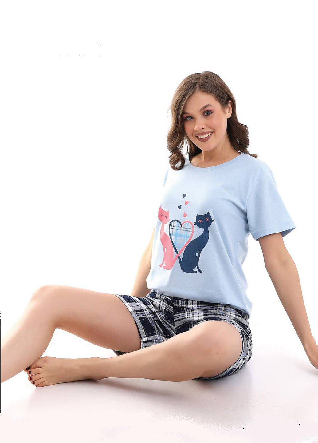 Голубая пижама домашний костюм футболка + шорты Mira