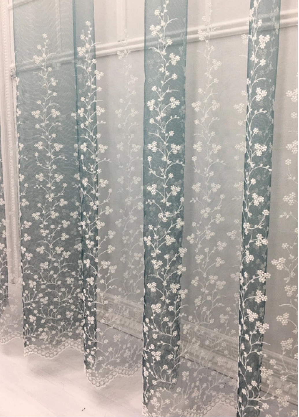 Готовий бірюзовий тюль фатін сітка з вишивкою, омбре градієнт, ширина 300 см, висота 220 см No Brand (259215329)