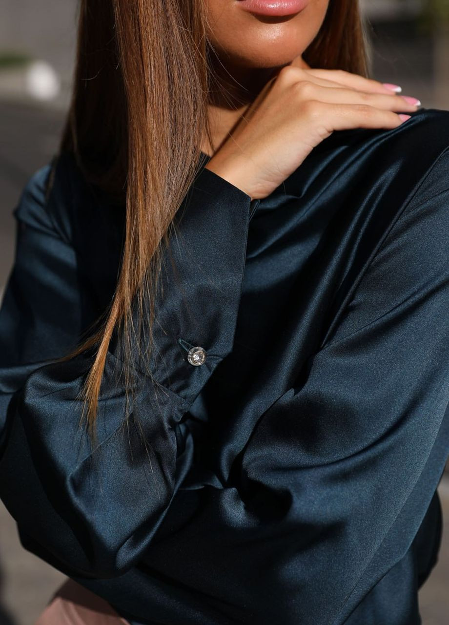 Смарагдова демісезонна вечірня блуза смарагдового кольору зі штучного шовку Jadone Fashion