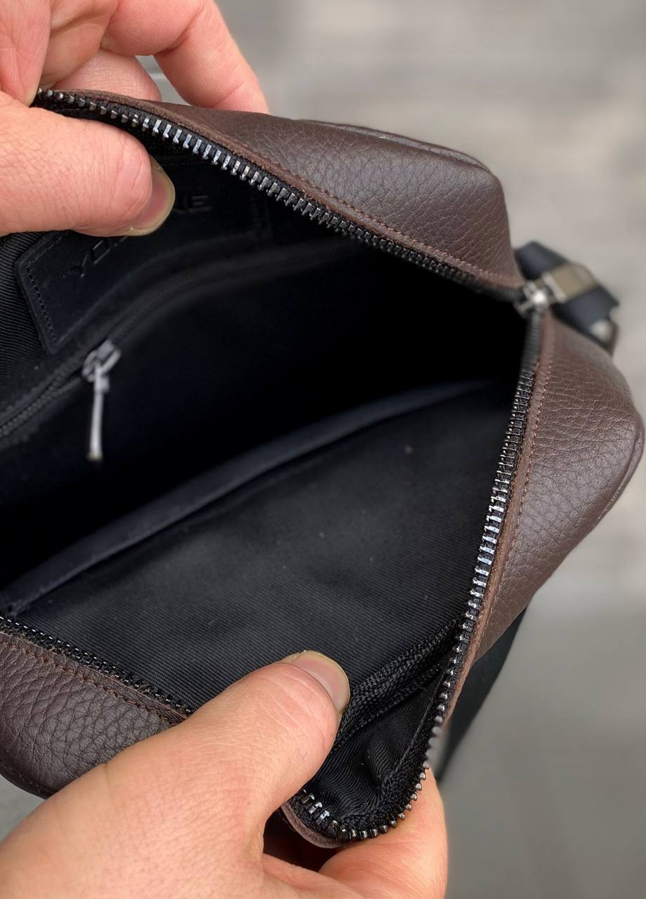 Чоловіча коричнева сумка через плече натуральна шкіра London brown No Brand (258653123)