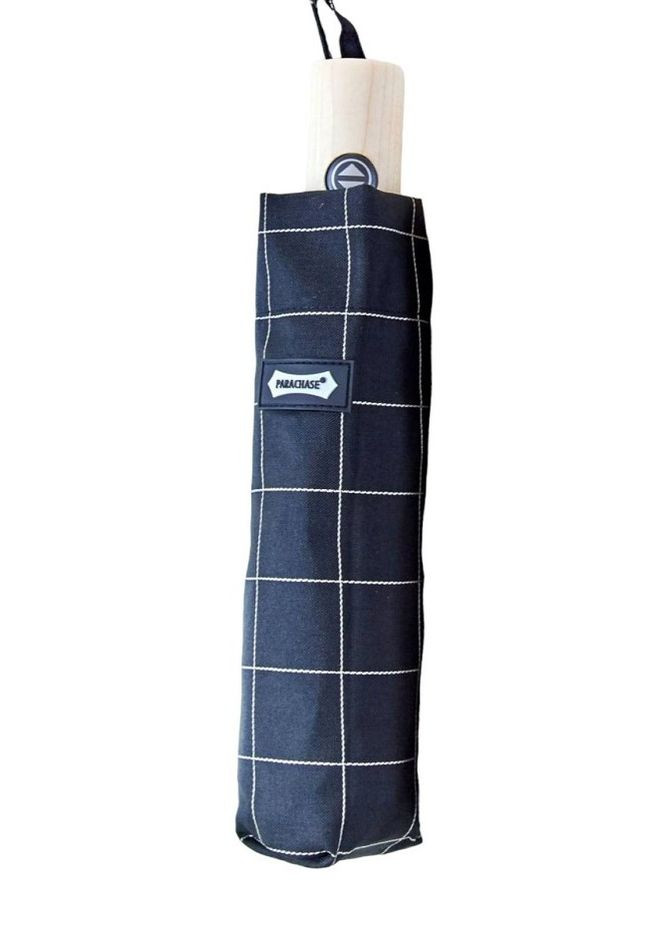 Парасолька автомат унісекс (чоловіча, жіноча) №3256 в клітинку, на 8 спиць з прямою дерев'яною ручкою, Чорний Parachase (262090839)