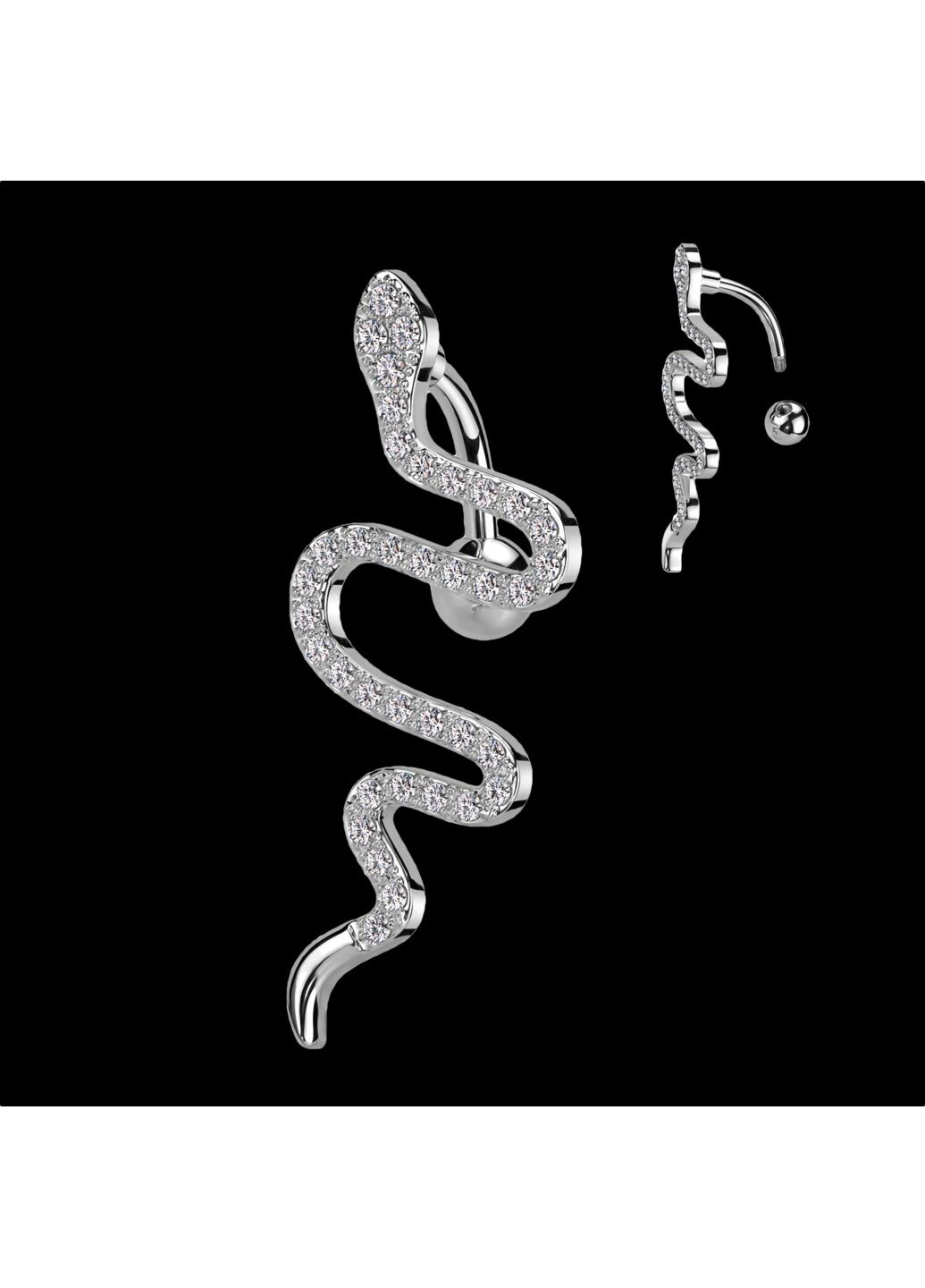 Сережка банан для пірсингу пупка "Змія" із фіанітами колір Метал Spikes (260359934)
