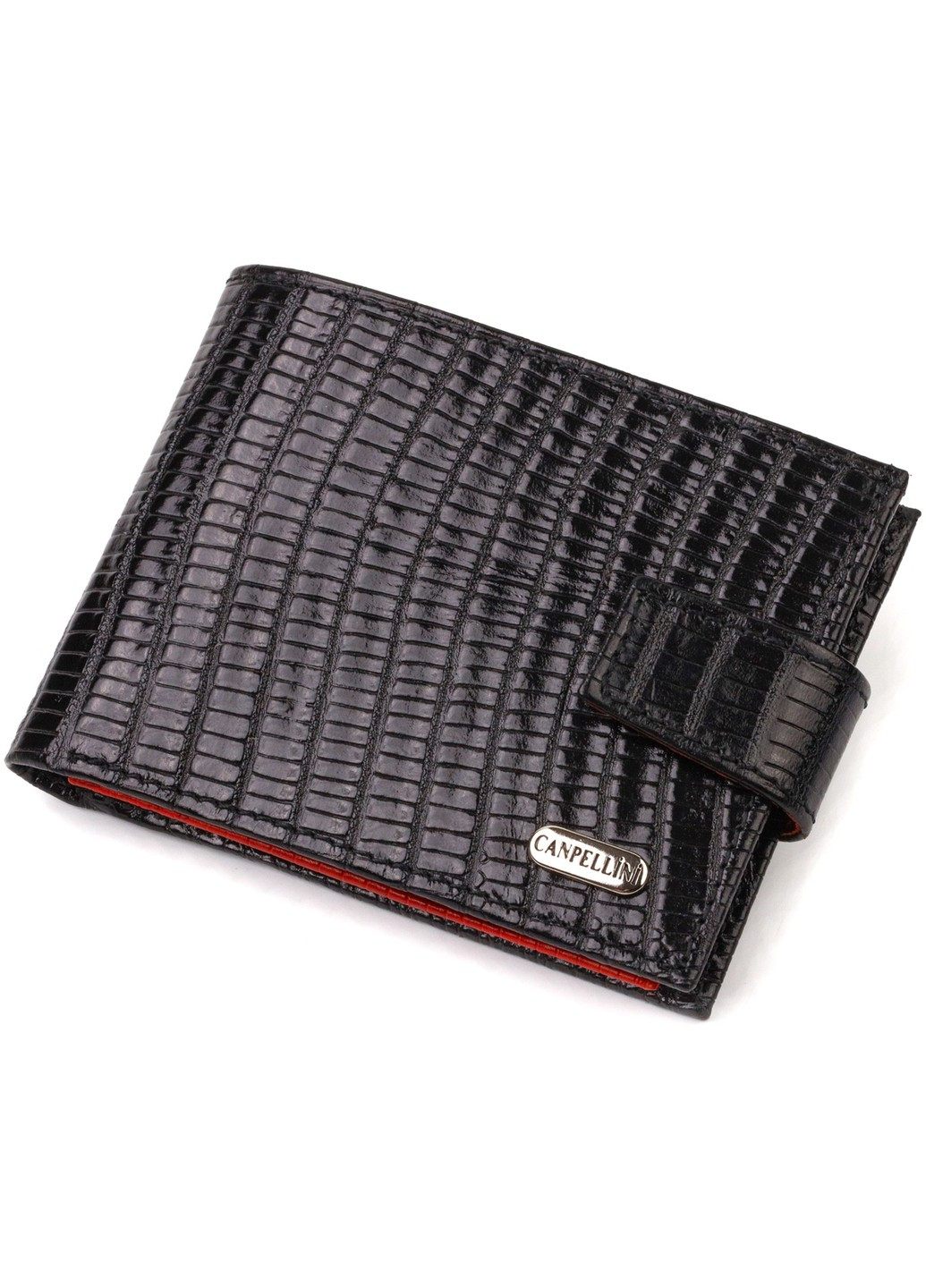 Лакированное компактное портмоне для мужчин из натуральной фактурной кожи 21751 Черное Canpellini (259874155)