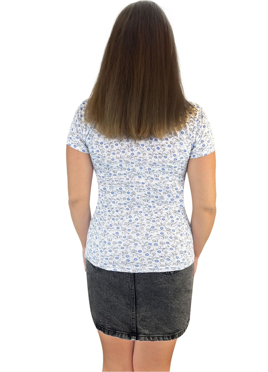 Блакитна всесезон футболка жіноча кулір з коротким рукавом Жемчужина стилей 1392