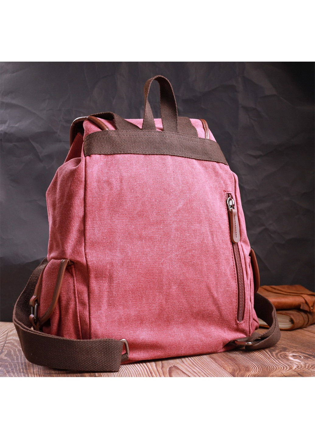 Удобный текстильный рюкзак что закрывается клапаном на магнит 22153 Бордовый Vintage (267925297)