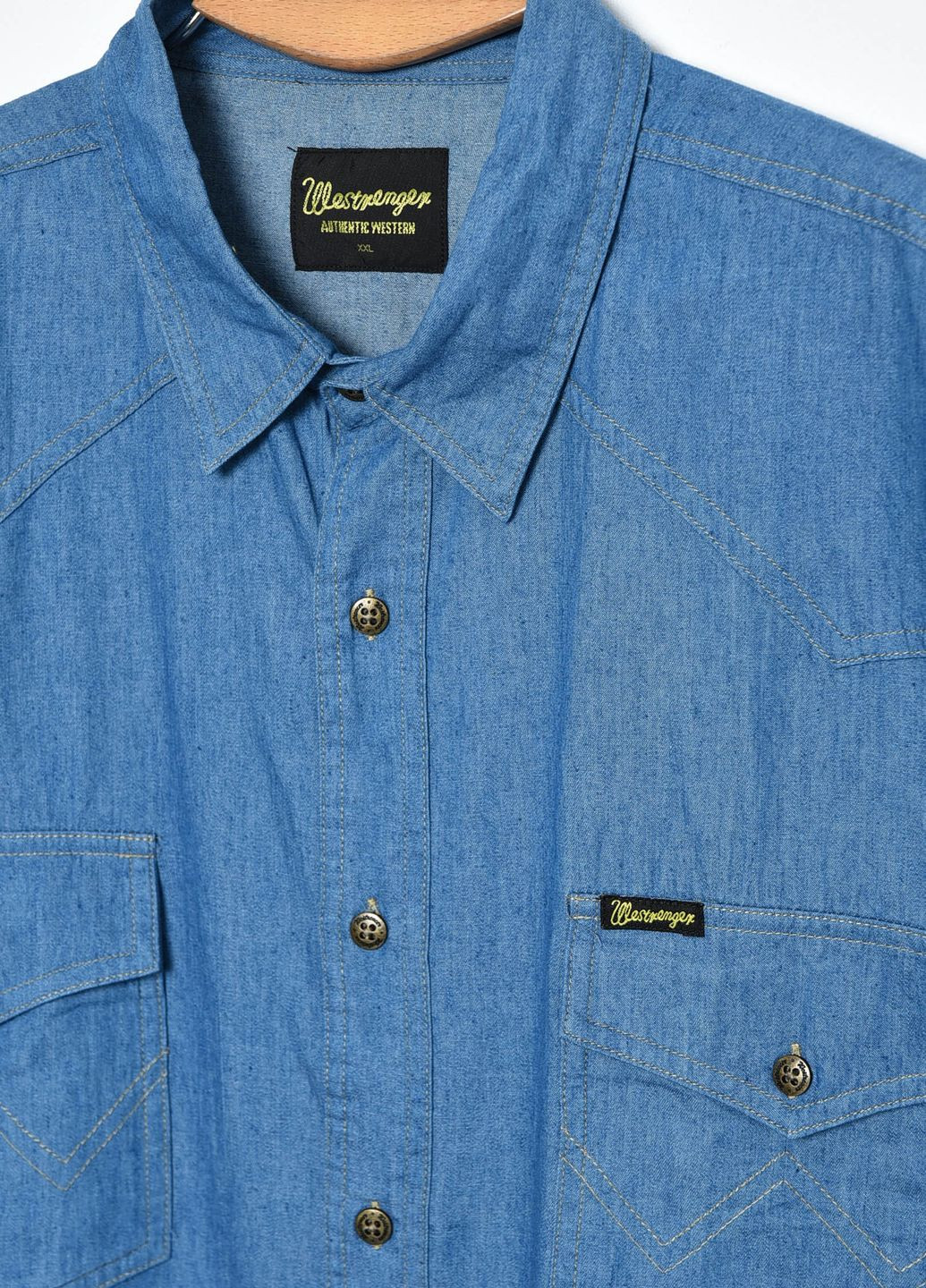 Сорочка чоловіча батальна джинсова блакитного кольору Let's Shop (276835934)