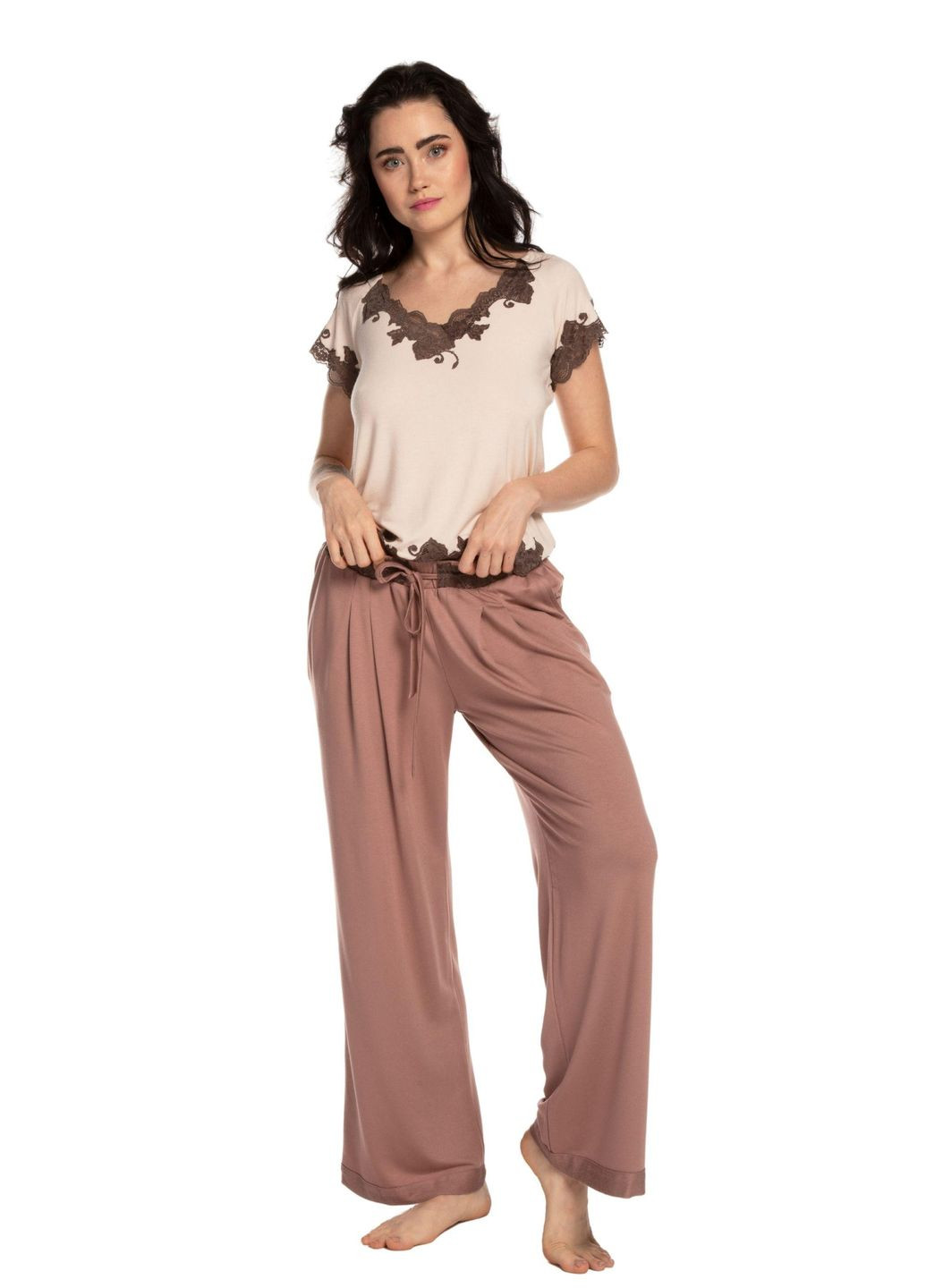 Комбинированная комплект женский (футболка+брюки) s, кремовый 03178+03179 Effetto