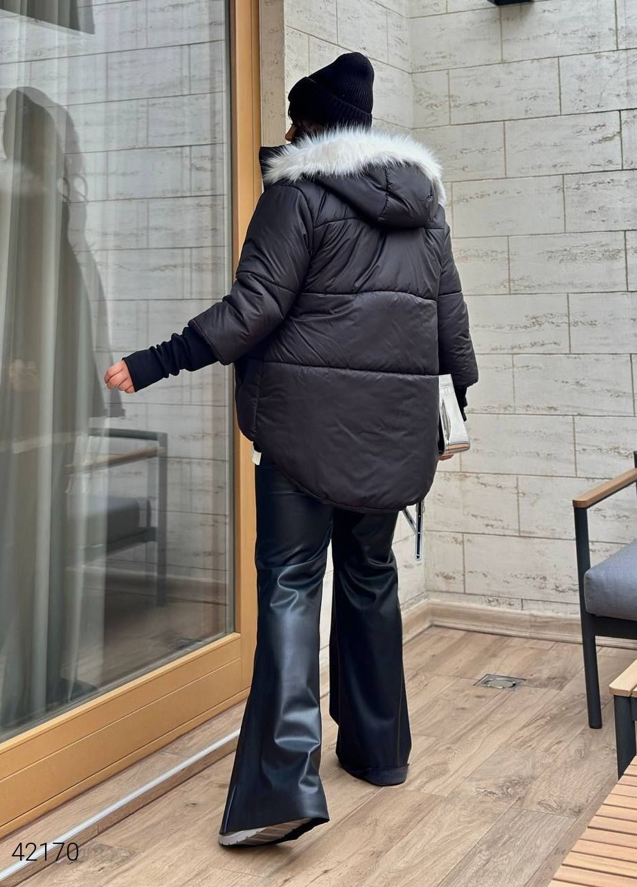 Чорна зимня тепла жіноча куртка Liton
