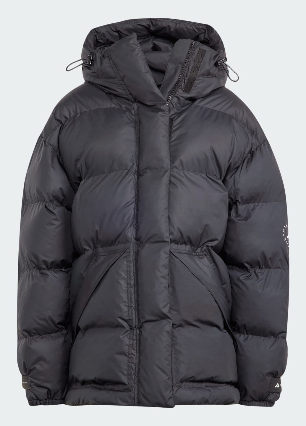 Чорна демісезонна куртка by stella mccartney padded mid-length printed adidas