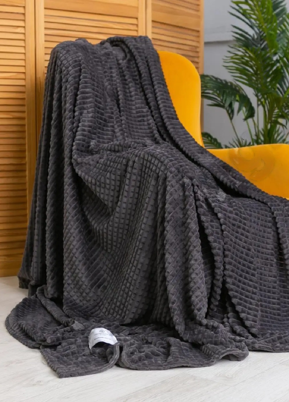 Плед покрывало одеяло микрофибра квадратики двуспальный евро 200х230 см (474008-Prob) Темно-серый Unbranded (257086907)