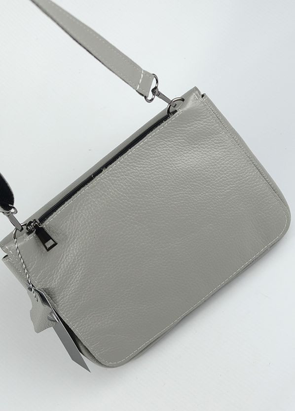 Сіра шкіряна жіноча маленька сумка клатч через плече, міні сумочка з натуральної шкіри два відділи Serebro (266623587)