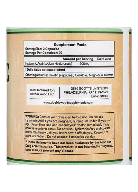 Double Wood Hyaluronic Acid 200 mg 180 Caps Double Wood Supplements (259135103)