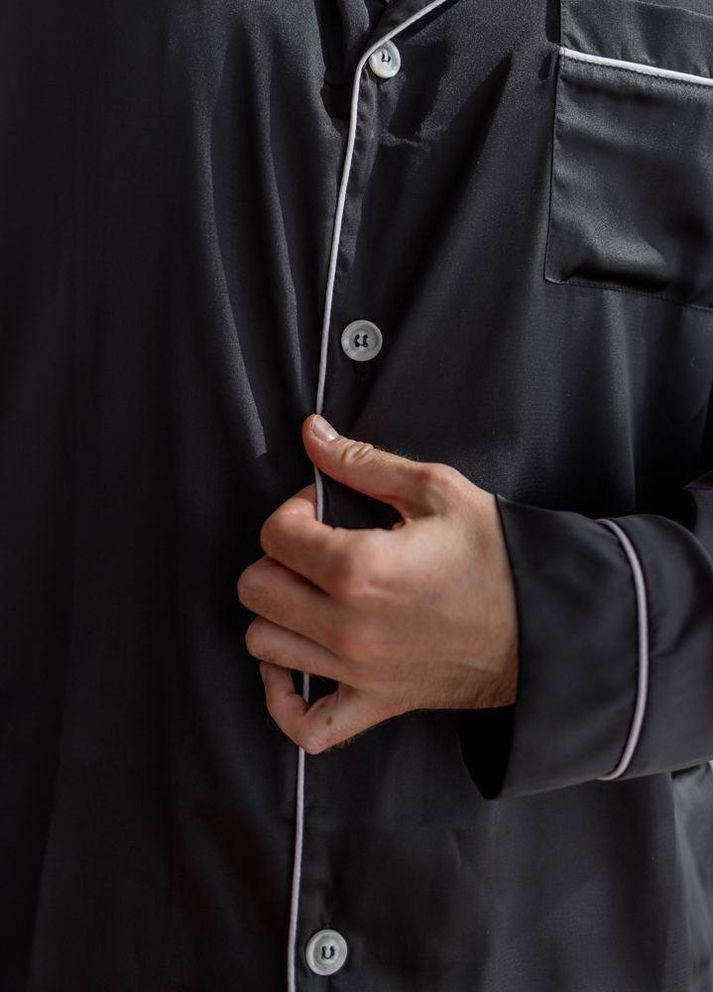 Мужская пижама шелк Армани цвет черный р.L 443851 New Trend (266423909)