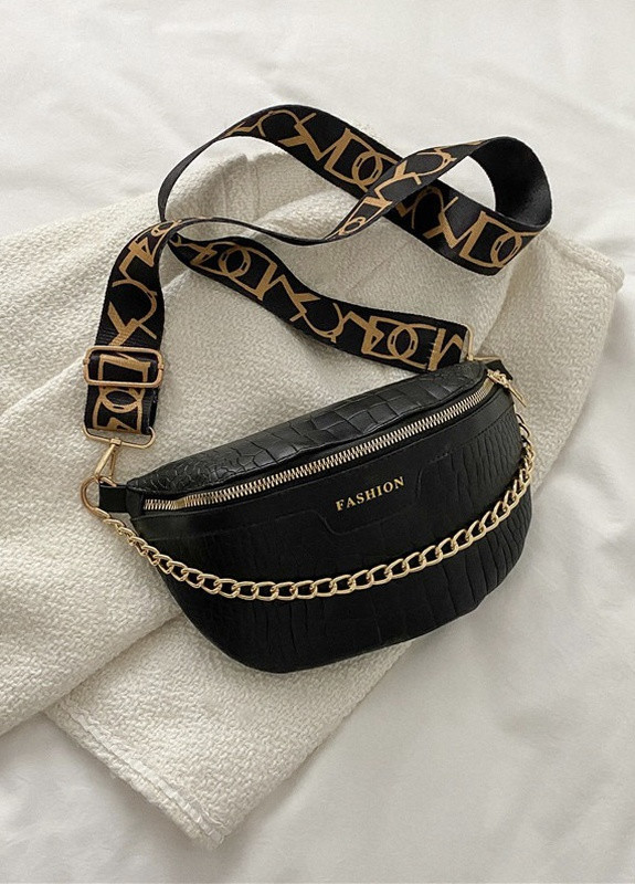 Жіноча класична сумочка FASHION бананка крос-боді на ремінці через плече чорна No Brand (259473651)