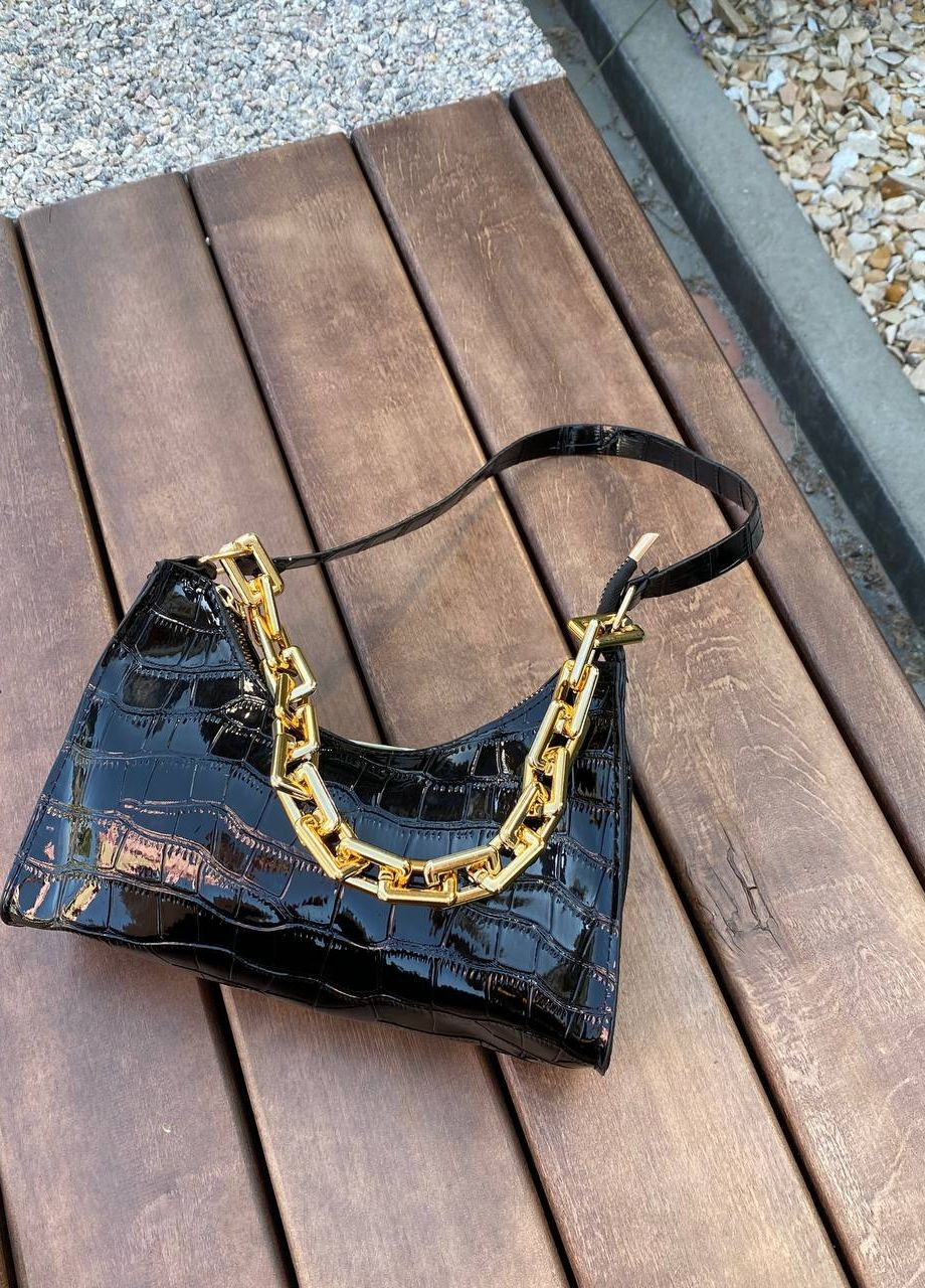 Женская лаковая сумка багет 10149 рептилия черная No Brand (262444009)