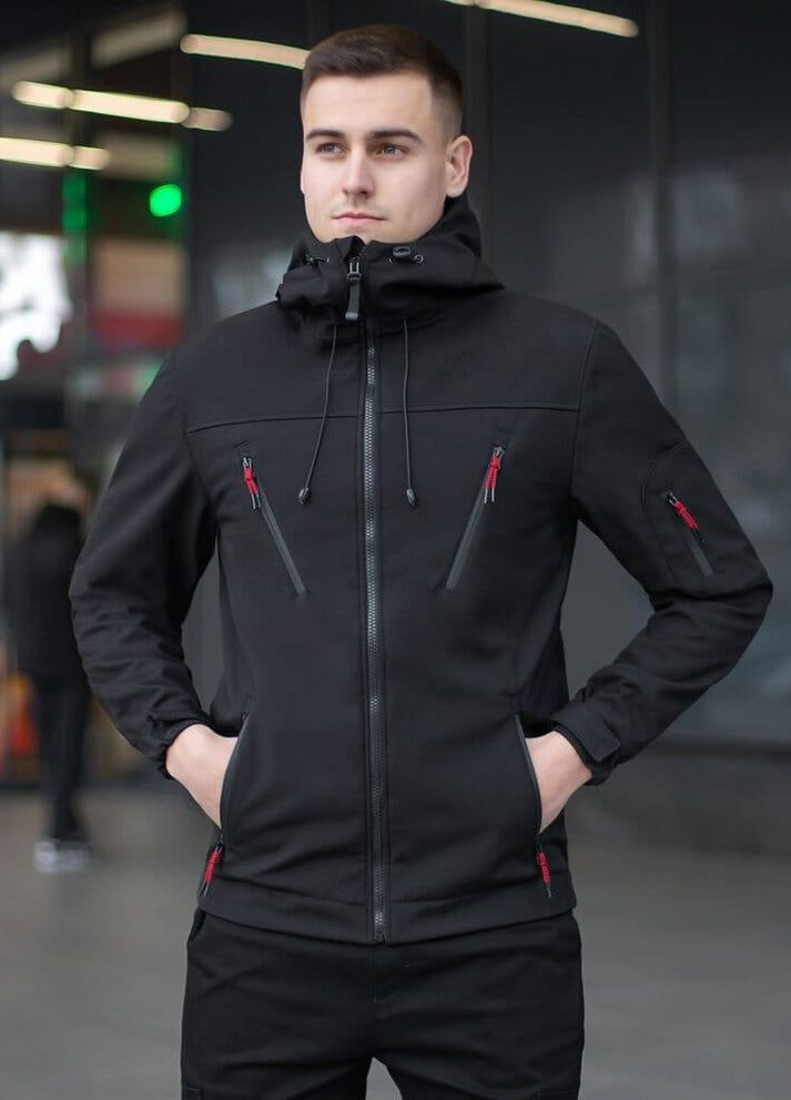 Чорна демісезонна практична демісезонна куртка з soft shell Vakko