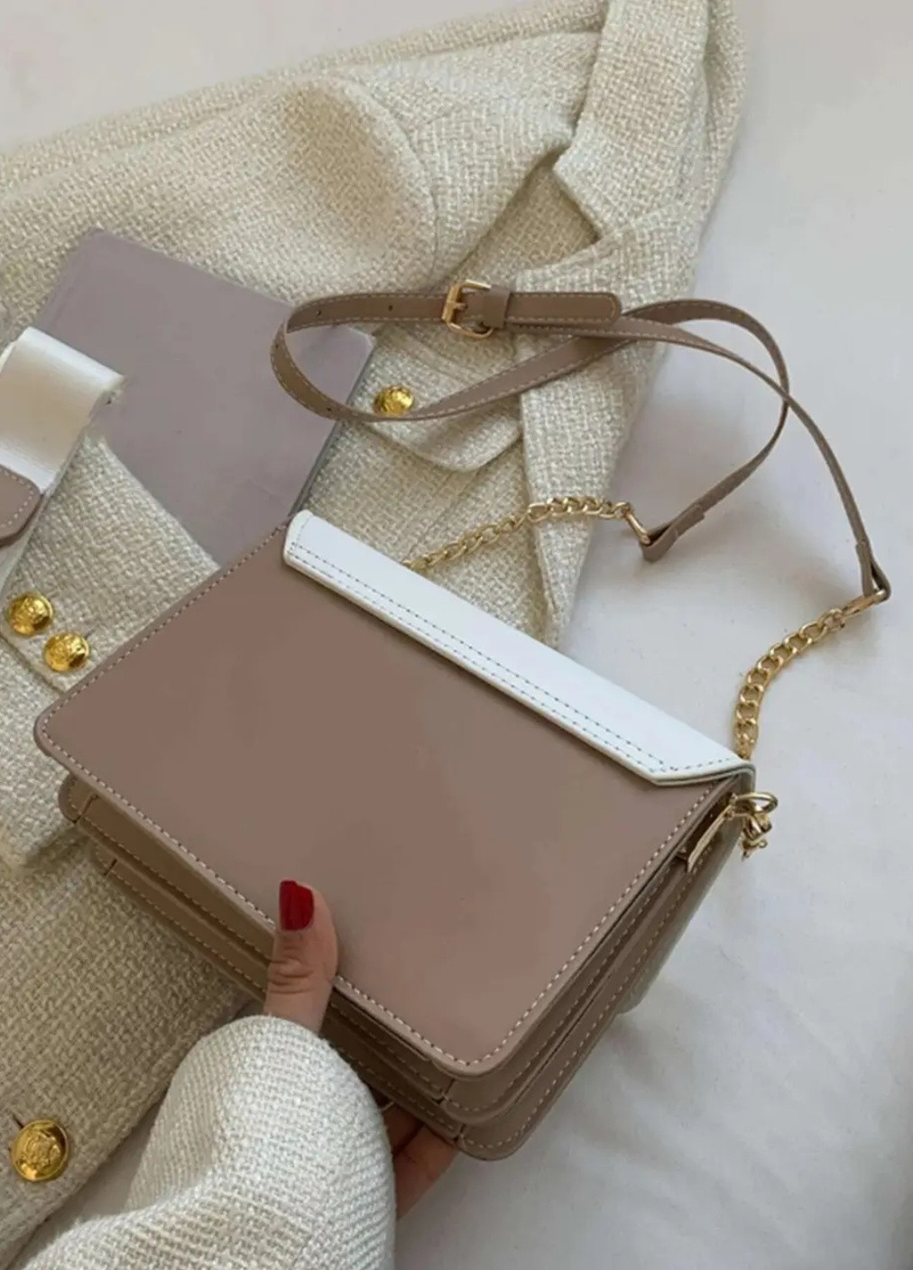 Жіноча класична сумка через плече крос-боді коричнева бежева No Brand (256992582)