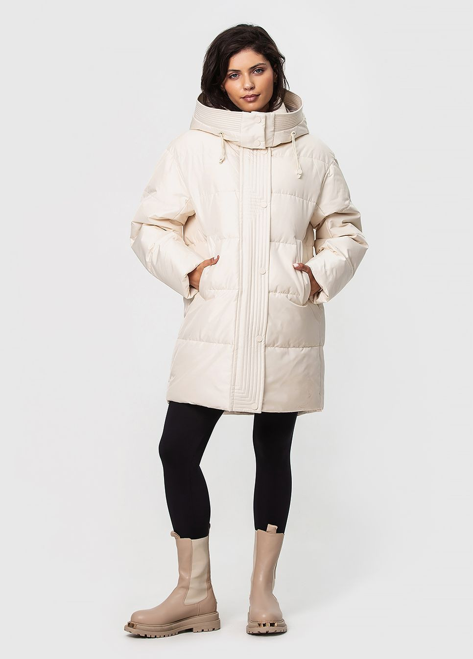Молочная зимняя куртка-пальто с капюшоном модель Icebear 3795