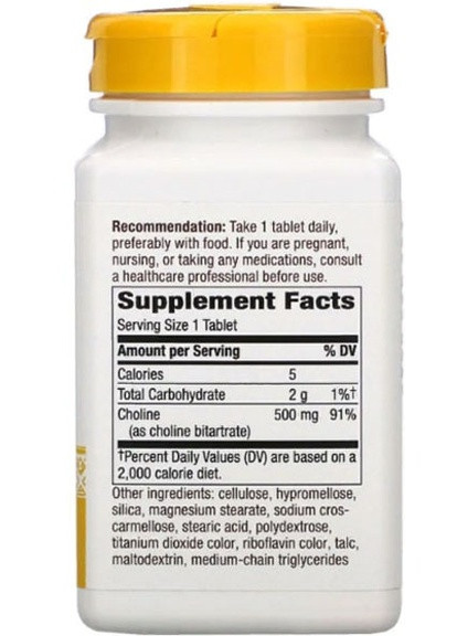 Choline 500 mg 100 Veg Tabs NWY-40460 Nature's Way (257252248)