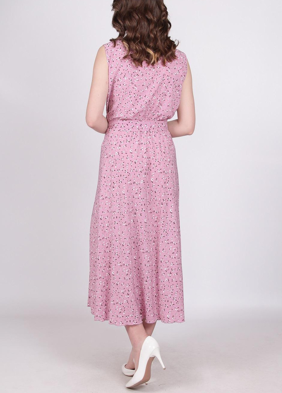 Розовое кэжуал платье женское 385 цветы белый софт розовый Актуаль